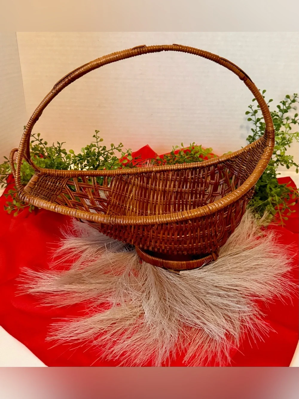 Wicker gathering basket vintage handwoven